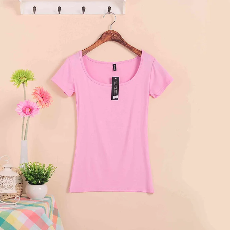 Big Size Stretch Basic Tops 2022 Summer Style Short Sleeve T-shirts For Women U Neck Pure Cotton Women's T Shirt Casual Tees