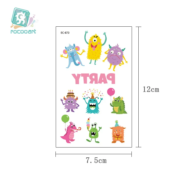 Rocooart Children Tattoo Little Monster Fake Tattoo Kids Gift Temporary Tattoo Sticker Cartoon Tatuagem Party Tatuaje Flash Taty