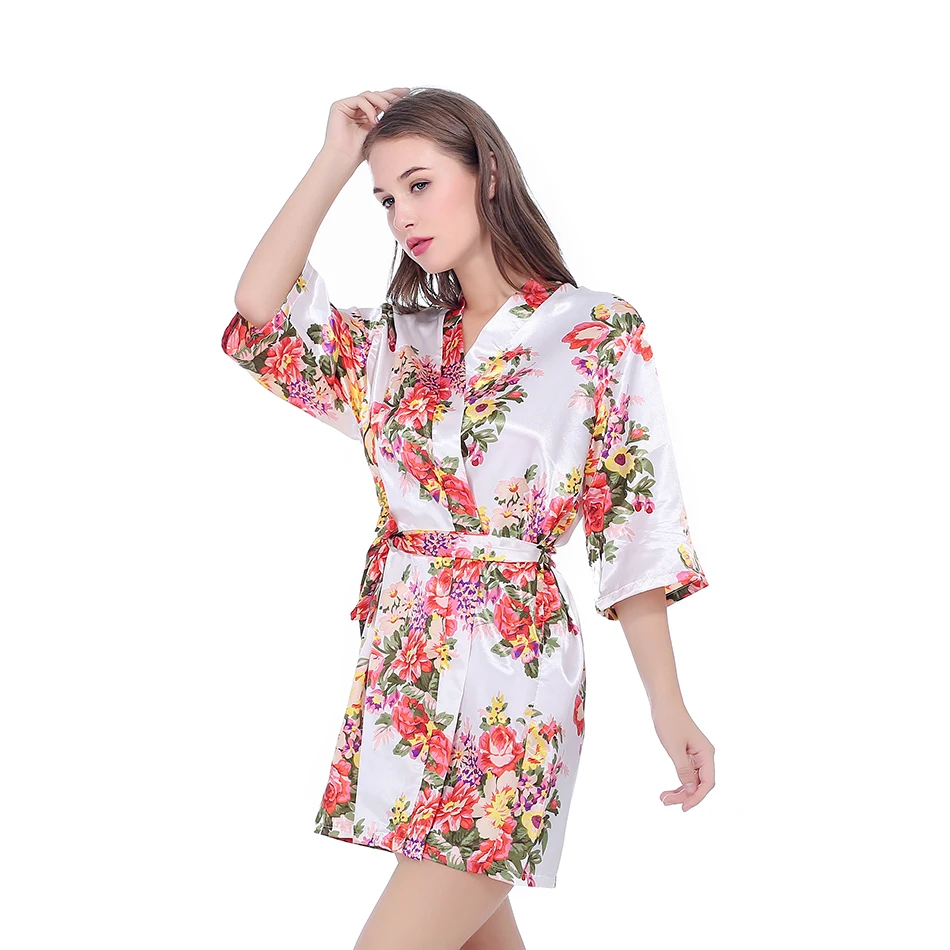 Silk Bridesmaid Bride Robe Sexy Women Short Satin Wedding Kimono Robes Sleepwear Nightgown Dress Woman Bathrobe Floral robe