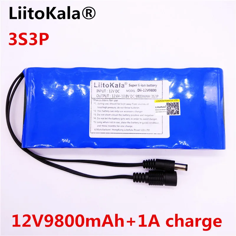 HK LiitoKala 12V 9800mAh 18650 DC 12V 12.6V Super Rechargeable Pack EU/US plug adaptor for CCTV camera video Battery Portable