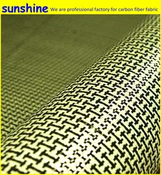 185gsm Carbon Aramid Fiber Hybrid Fabric Plain woven  I-shaped Square Fabric Yellow