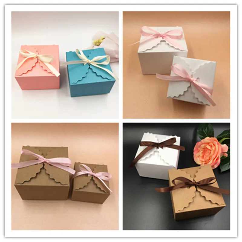 

200Pcs/Lot 9x9x6cm Paper Square Wedding Card Box Tassel Beads Ribbons Strings For Handmade Soap Chocolates Biscuits Candy Gifts