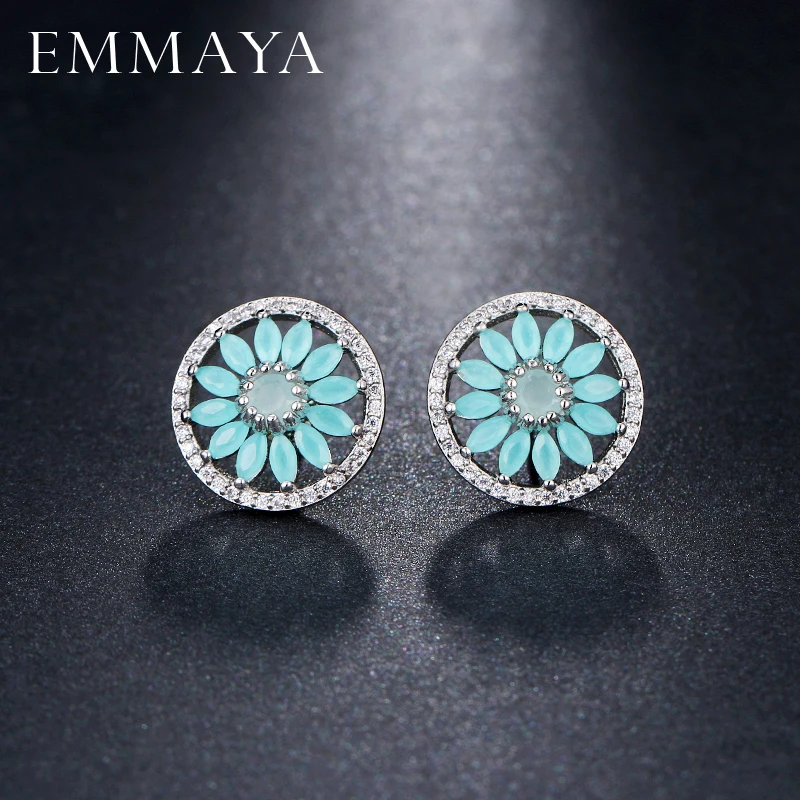 EMMAYA Luxury Light Blue Flower AAA Cubic Zirconia Stud Earings For Women Bridal Party Fashion Jewelry brincos