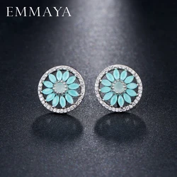 EMMAYA Luxury Light Blue Flower AAA Cubic Zirconia Stud Earings For Women Bridal Party Fashion Jewelry brincos