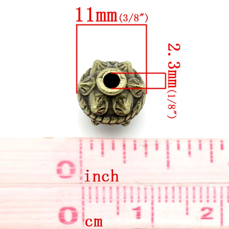 Doreen skříňka hot-  spacer korále buben antický bronz střih vyřezávaný 11x10mm, hole:approx 2.3mm.30pcs (K02727)