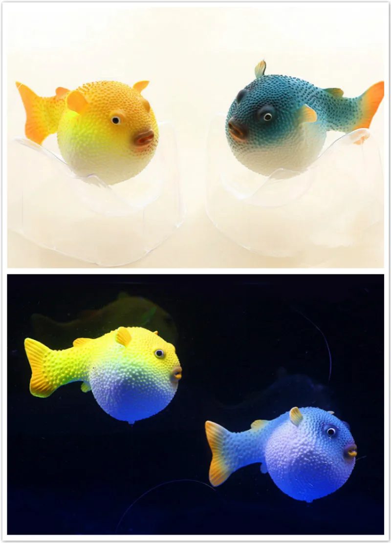 3 color Artificial Small Cute Glowing Globefish Aquarium Ornaments Balloonfish Puffer Fish Decoration With Suck Cup