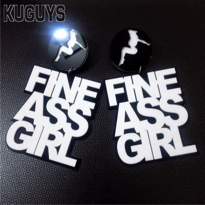 KUGUYS Super Big Acrylic Letters Large Drop Earrings for Women HipHop Rock Girls Accessories Fashion Jewelry