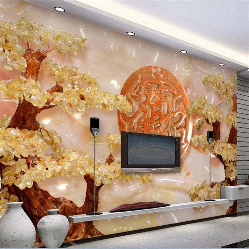 wellyu  papel de parede Custom wallpaper Chinese jade carving wealth into the financial background of the financial tree