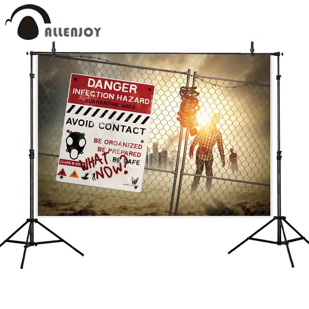 Allenjoy photography background zombies come danger gate door backdrop photocall photobooth banner fabric printed