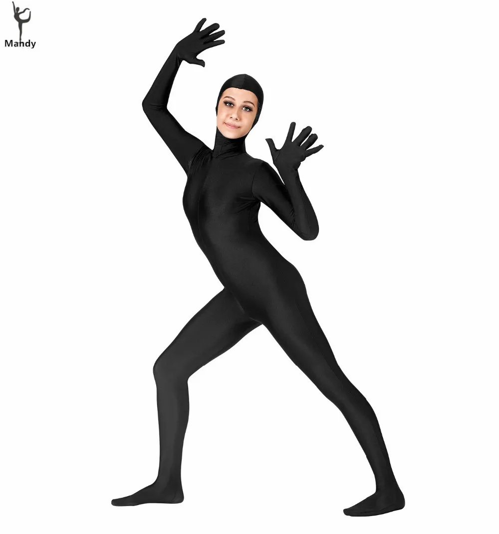 Womens Open Face Spandex Zentai Suit Costume No Face Full Body Zentai Bodysuits With Hood Feet Zipper Skin Tight Lycra Suits