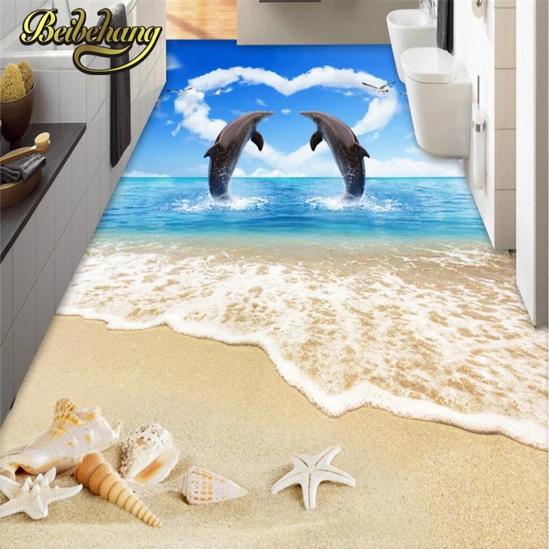 

beibehang Custom Dolphin lovers beach shells Photo Mural Non-woven Wall paper Wall Painting 3D Living Room Wallpaper for floor