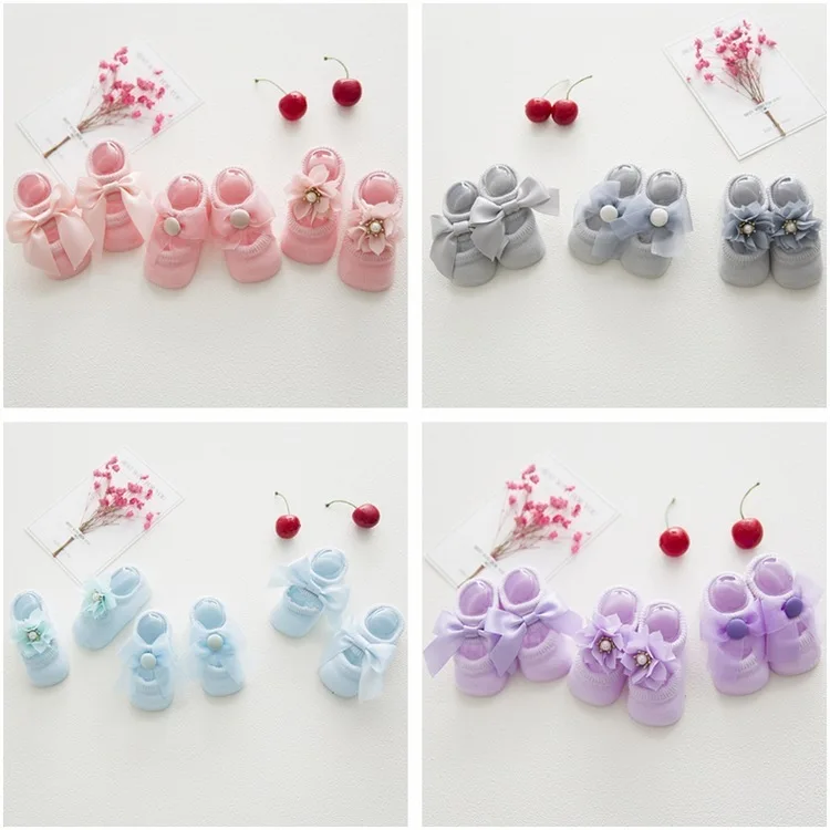 3 Pairs/lot 2023 Summer 0-24M Sweet Baby Girls Socks Lace Bow Cotton Socks Kids Girls Summer Socks Cute Princess Newborn Socks