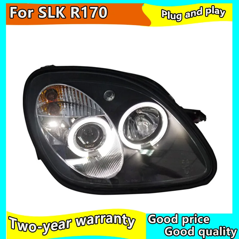 2 pic car styling for Mercedes-Benz SLK R170 SLK200 SLK230 SLK350 LED Headlights 1996-2003 with angel eyes DRL HID/LED headlight