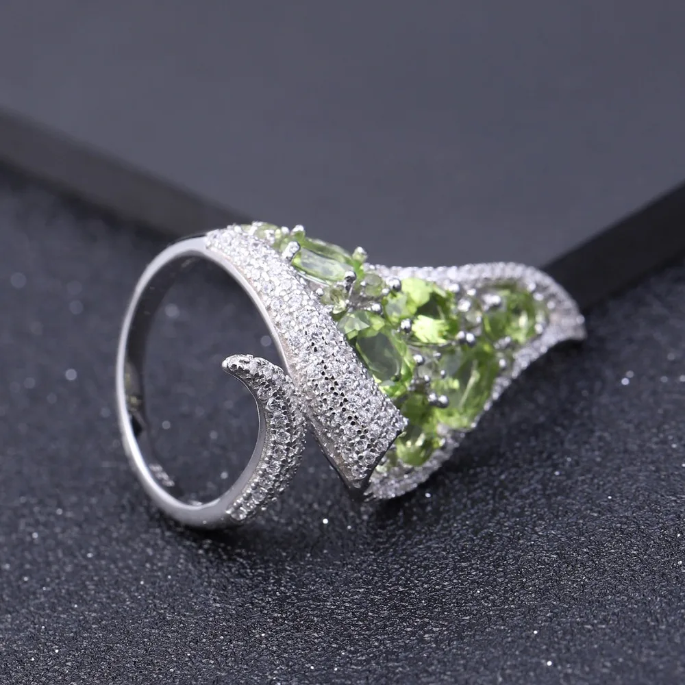GEM\'S BALLET 4.43Ct Natural Peridot Gemstone Open Finger Ring Real 925 Sterling Sliver Vintage Punk Ring For Women Fine Jewelry