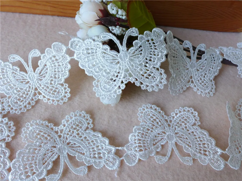 8 Yards Exquisite Butterfly Venice/Venise Lace Fabric Trim In White African Embroidery Dress Making Fabrics Eyelet Lace Trim