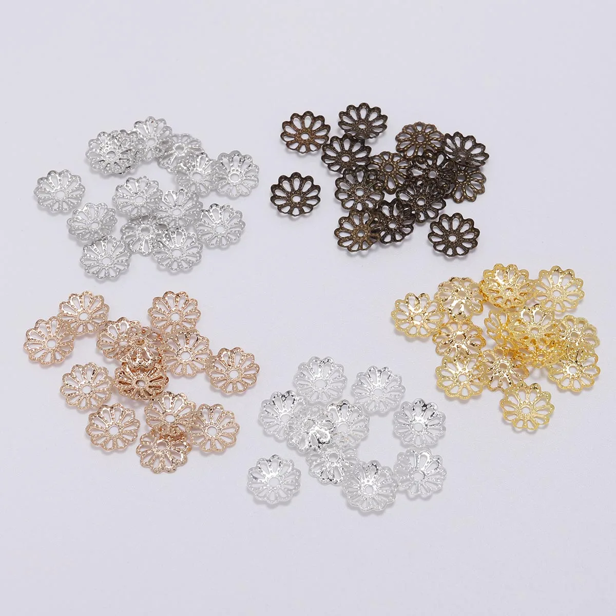 200pcs/lot 7mm 9mm Gold Plated Bulk Metal Flower petal End Spacer Beads Caps Charms Bead Cups For Jewelry Making Supplies