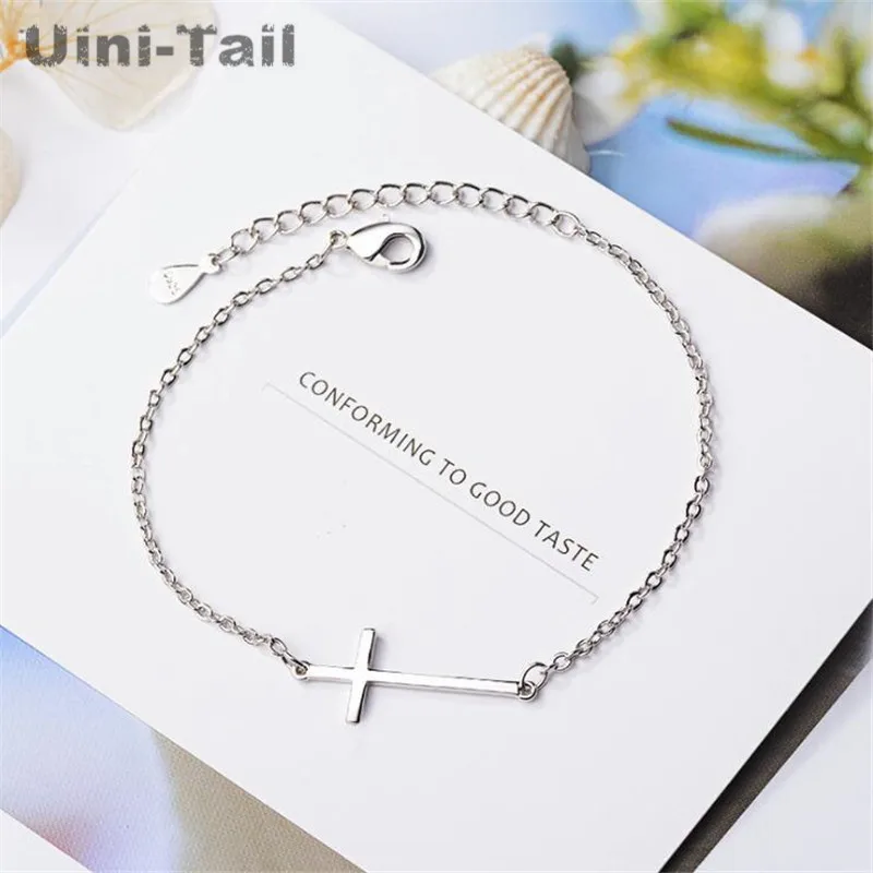 Uini-Tail hot new 925 Tibetan silver simple cross bracelet fashion tide flow geometry hand jewelry high quality bracelet GN632