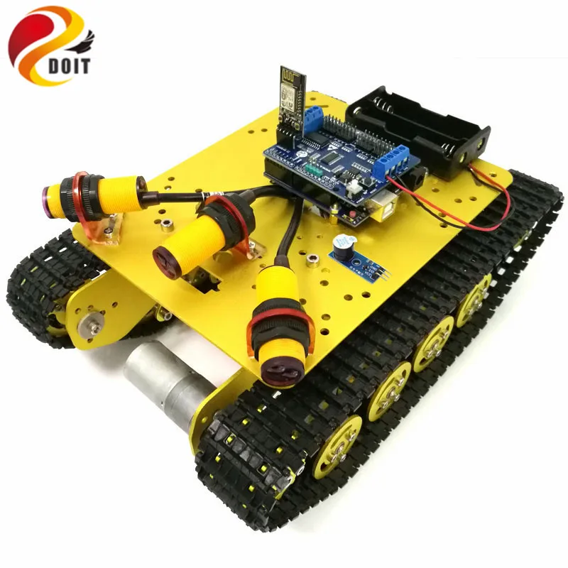 DOIT WiFi-Steuerung Hindernisvermeidung Smart Robot Crawler Tank Car Chassis TS100 mit Stoßdämpfung zur Modifikation per Telefon