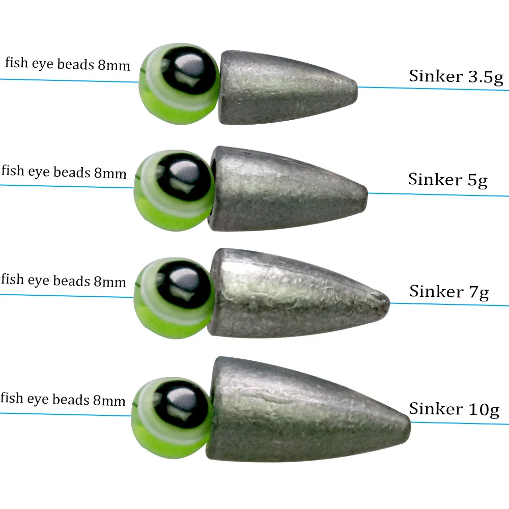 THKFISH 64pcs Texas Rig Lead Sinker 3.5g 5g 7g 10g Bullet Lead Sinkers Fish Eye Beads Fishing Weights Kit Freshwater Sea Fishing