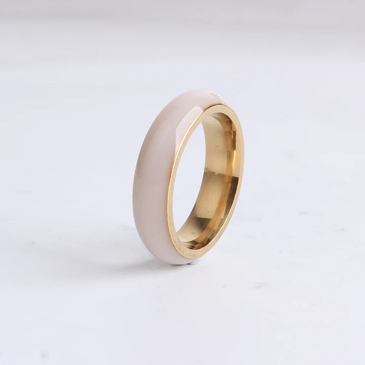 6mm Ceramic Gold Color Smooth  Stainless Steel Finger Rings for Women Men Wholesale Jewelry