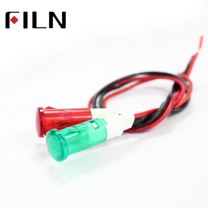 Filn aquecedor de água com fio, luz indicadora de plástico vermelho, amarelo, verde, 10mm de diâmetro 6v, 12v, 24v, 120v, 220v