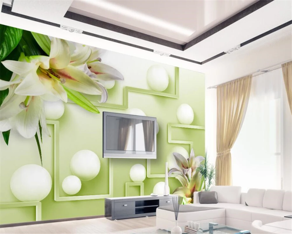 

Beibehang Custom Wallpaper Home Decorative Mural 3d Fresh Lily Ball TV Sofa Background Living Room Bedroom Mural 3d wallpaper