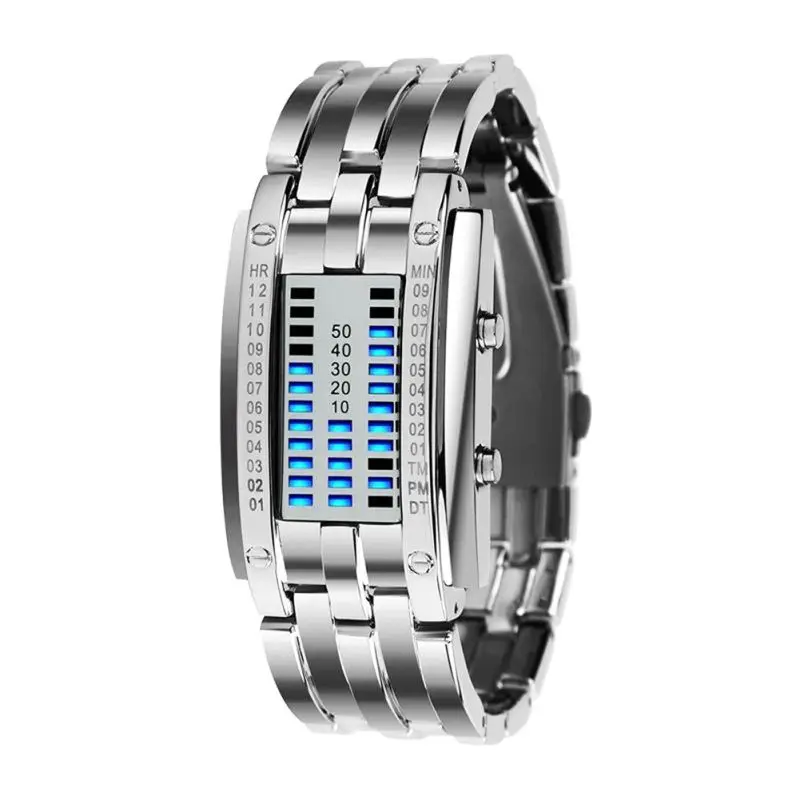 Future Technology Binary Black Stainless Steel Couple Watch Date Digital LED Bracelet Sport Watches