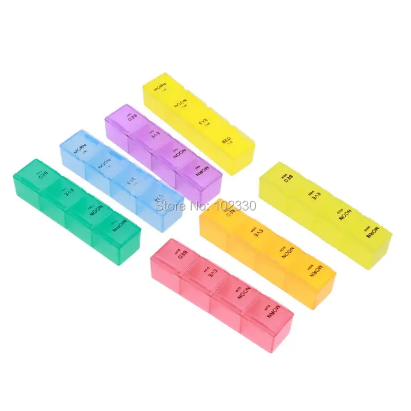 30pcs Portable 28 Grids Pills Box Holder Tablet Pill Case Medicine Storage Organizer Healthy Care Tool Rainbow Color with PU Bag