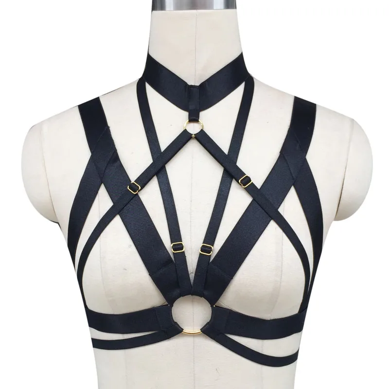 Hot Women harness Bra body crop top Spandex Adjust Cage bra harness Sexy body stocking Goth harajuku  harness belt  hand made