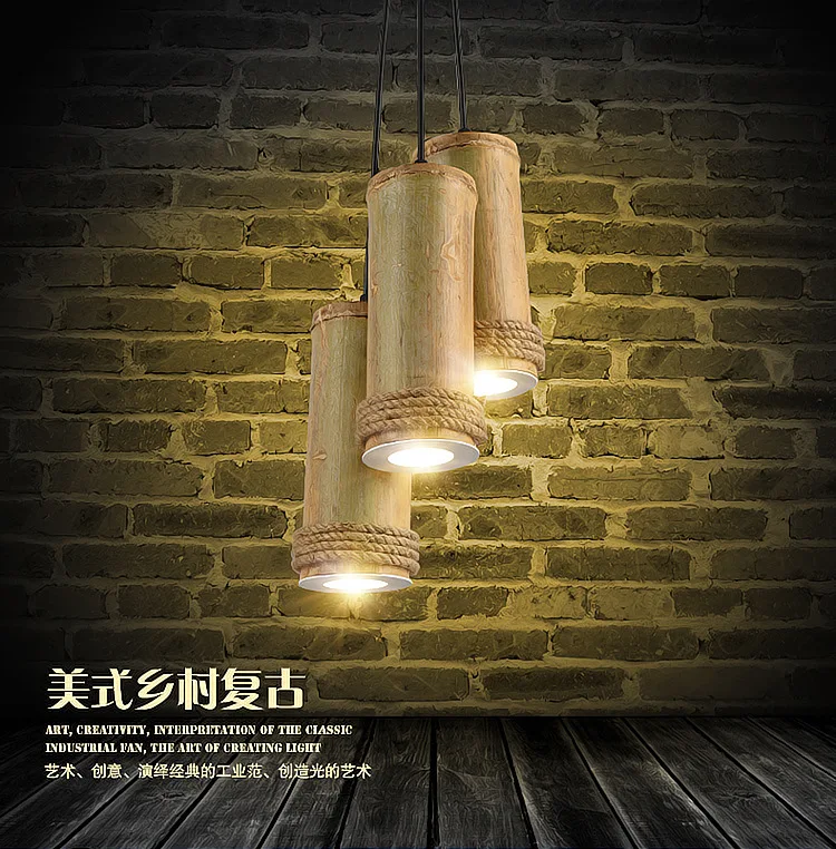 

American country retro bamboo shoot the lamp to the sitting room restaurant cafe creative bamboo hemp rope bar table lamps