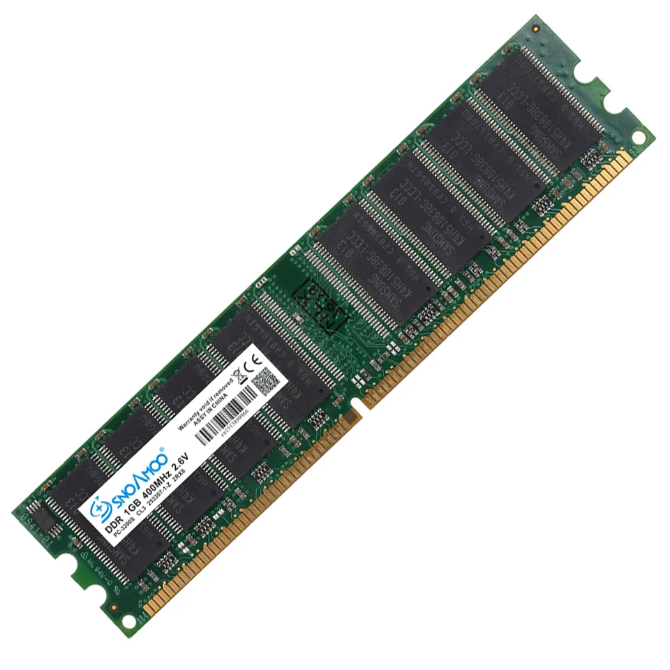 SNOAMOO Computador Desktop RAMs usados DDR 333MHz 1GB PC-2700U DDR1 400MHz DIMM Não-ECC 184Pin Memória Lifetime Warr