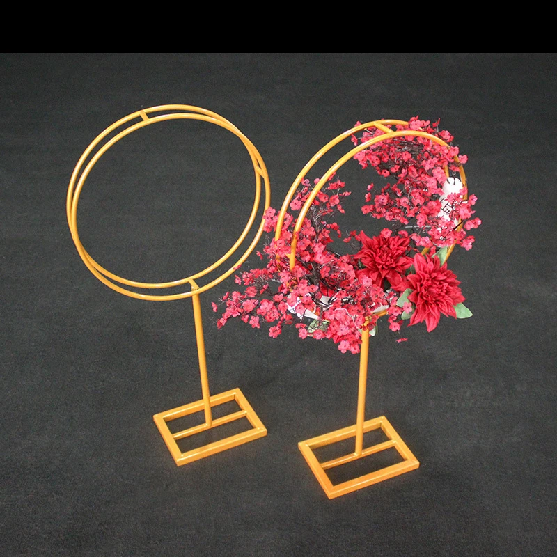 Wedding Background Wrought Iron Round Flowre Stand Wedding T Station Road Lead Stage Metal Bracket Flower Arrangement Decoration