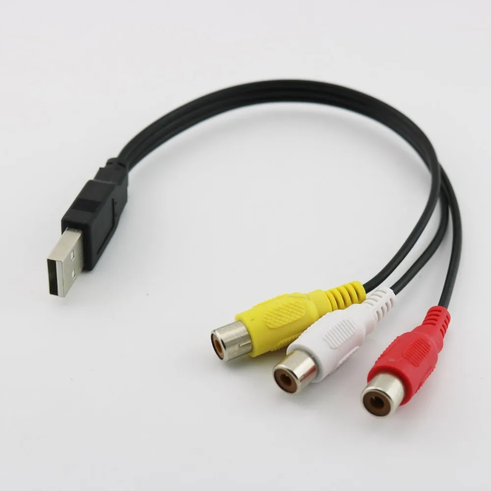 1 sztuk USB męski na 3 RCA żeński przejściówka adapter konwerter audio wideo kabel av przewód zasilający USB na RCA kabel do hdtv