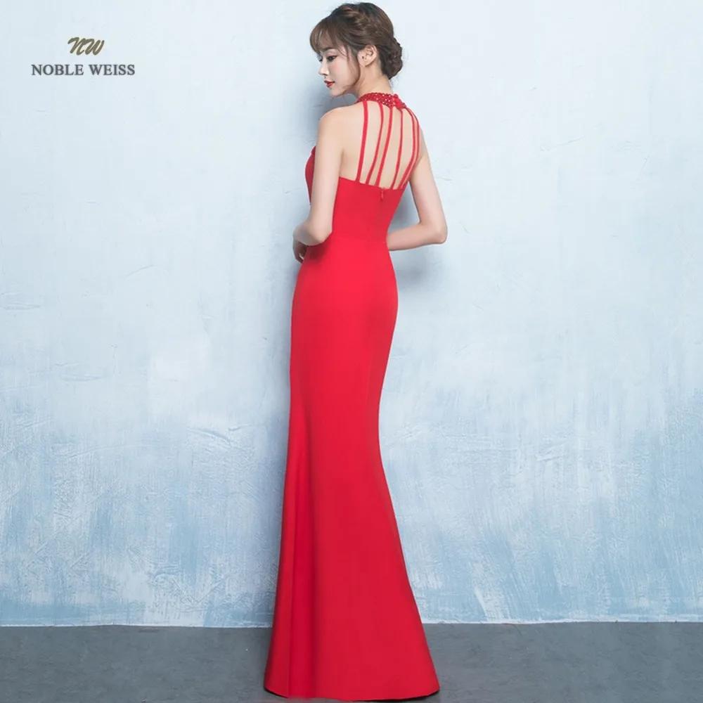 Elegante Perlen Meerjungfrau Lange Abendkleid 2023 Einfache Halter Bare Back Split Party Kleider Abendkleid