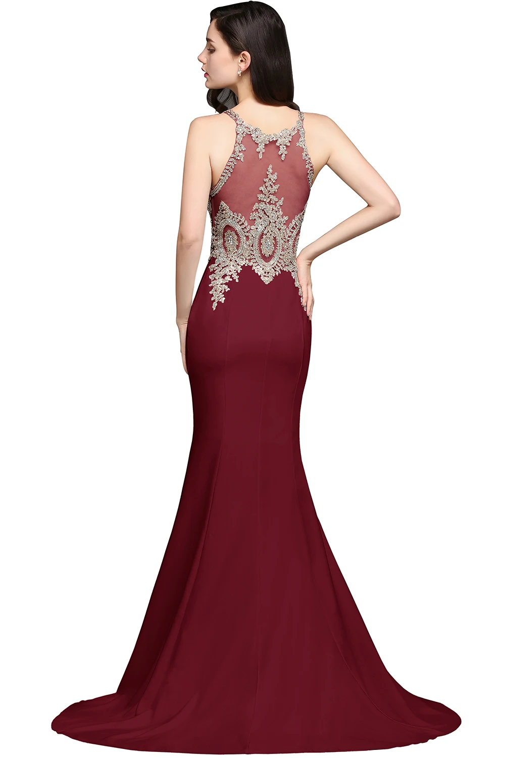 Robe de Soiree Longue Sexy Sheer Back Beaded Lace Mermaid Evening Dress Long Cheap White Evening Gown Vestido de Festa