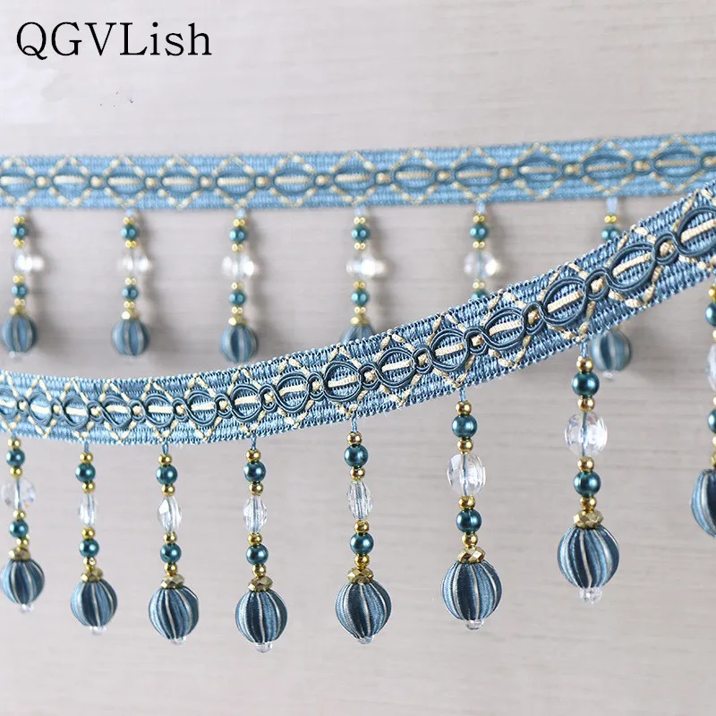 

QGVLish 12M/lot Crystal Beads Curtain Tassel Fringe Lace Trim DIY Sew Sofa Stage Lamp Lace Ribbon Belt Curtain Accessories Decor