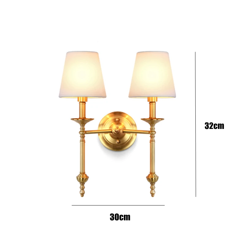 American Style 2 Arms Copper Wall Lamp E14 6W Led Light Traditional Bedroom Corridor Livingroom Teahouse Art Decorate Light