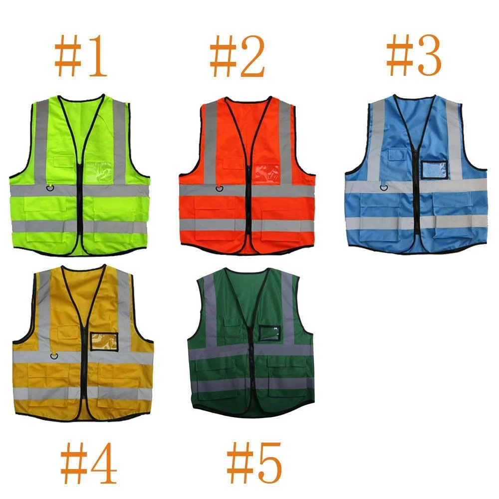 High Visibility Safety Vest With Zipper Reflective Safety Jacket Waistcoat Running Police Road Warning Outdoor Safety Clothing