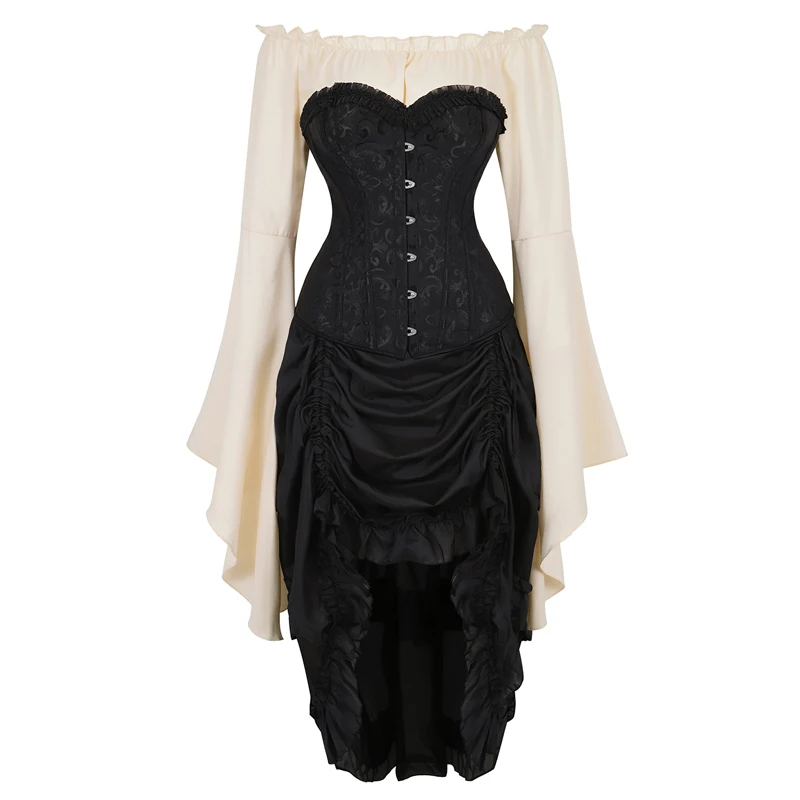 sexy corset dress top shirt skirt 3-piece costume cosplay gothic steel bone corsets bustier plus size burlesque medieval korsett