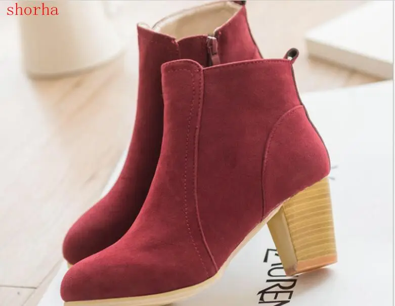 

2018 Autumn & winter short cylinder boots high heels boots shoes boots women ankle boots Side zipper thick scrub