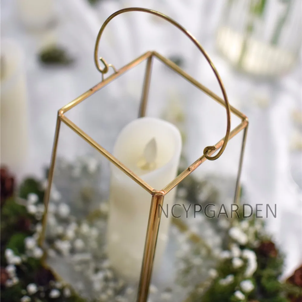 NCYP Copper Gold Glass Flower Pot Handmade Echelon Geometric Terrarium  Holder Lantern Hanging Wall Flowerpot Home Decor