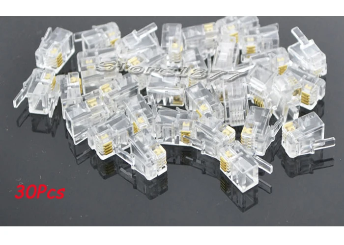 30Pcs 4Pin RJ11 Telephone Cable End Connectors Plugs 4P4C S408