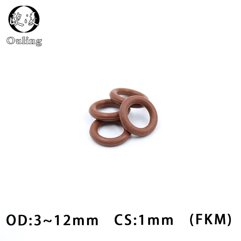 5PCS/lot Rubber Rings Brown FKM O ring Seal 1mm Thickness OD3/4/5/6/7/8/9/10/11/12mm Rubber O-Ring fkm Seal Gasket sealing