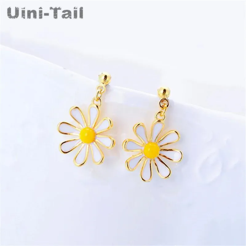 Uini-Tail 2023 new 925 Tibetan silver fashion sun flower earrings simple fashion trend sweet little fresh drop earrings ED433