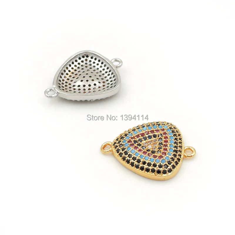 20*16*3mm Micro Pave CZ Of Mixing Colors Triangle Pattern Connector Fit For Women As DIY Bracelets Accessory