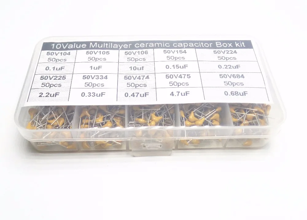 500pcs 10Valuesx50 50V 100nF 1000nF 10000nF 150nF 220nF 2200nF 330nF 470nf 4700nf 680nf monolithic Multilayer ceramic capacitor