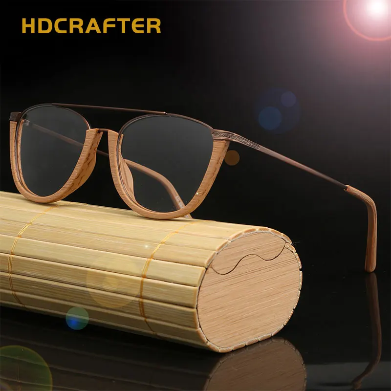 HDCRAFTER-Montura de gafas ópticas de madera para hombre y mujer, gafas graduadas de grano de madera con lentes transparentes, lentes de lectura transparentes