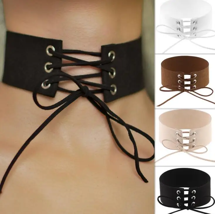 Vintage style 4cm wide velvet fabric choker suede cord tied neck choker necklace