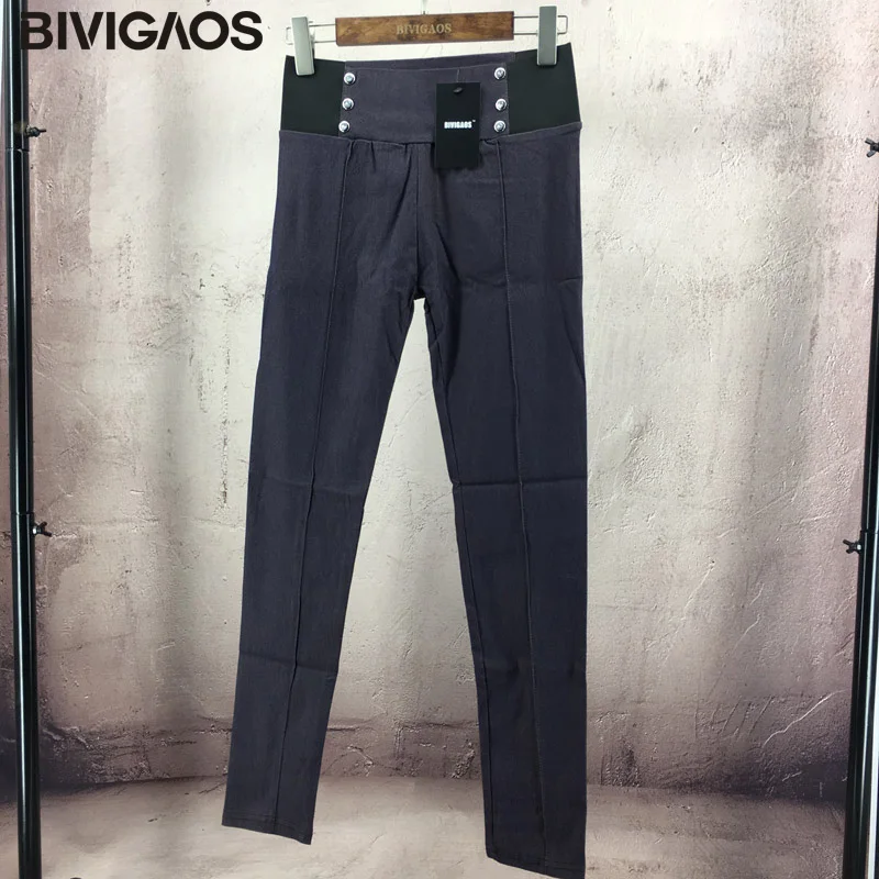 BIVIGAOS wiosna moda damska Casual elastyczny, wysoki stan Midline legginsy tkane Skinny leginsy spodnie damskie Pantalon