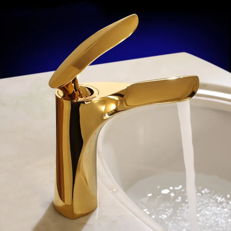 

Luxury gold brass bathroom faucet Unique Design Single Handle golden Vessel Sink Basin Mixer Faucet